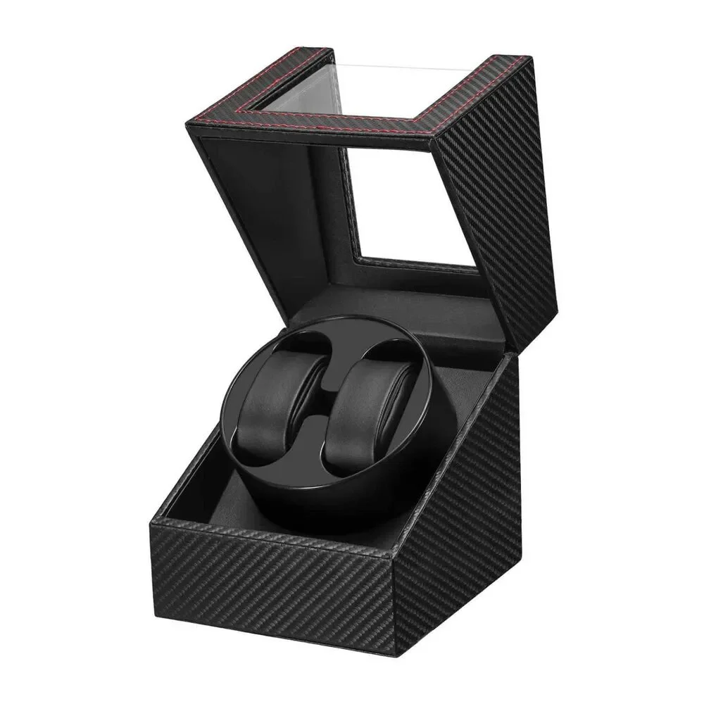 GLOKUUCA Dual Watch Winder - Black Carbon Fiber Leather